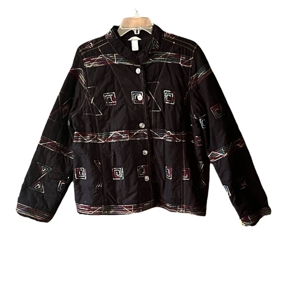 Vintage Black Abstract Print slightly quilted Jacket - Picture 1 of 4